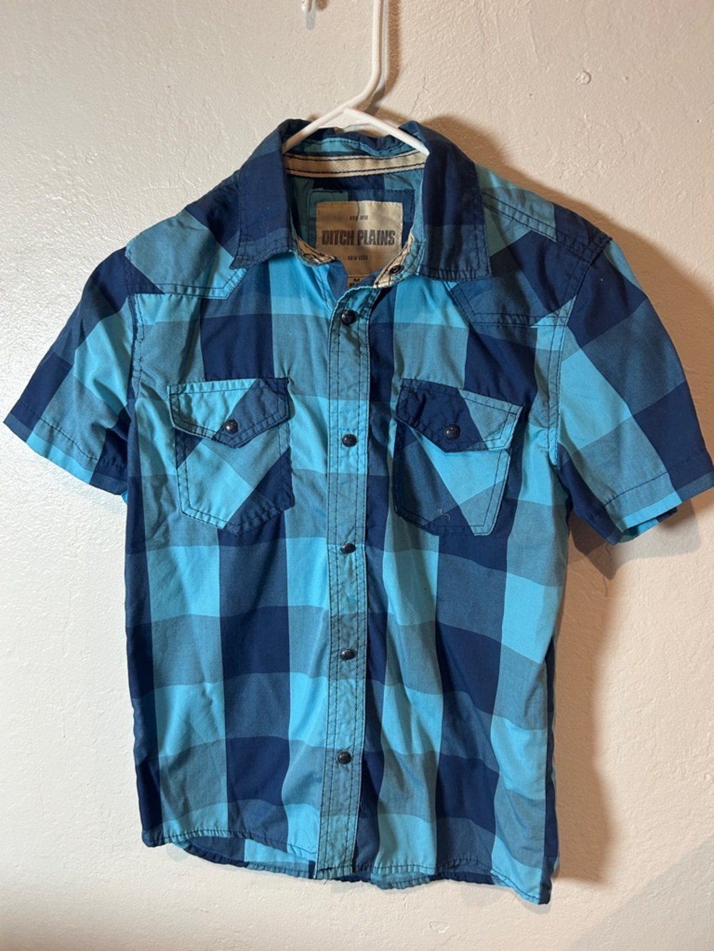 Boy Short Sleeve Blue Plaid Shirt